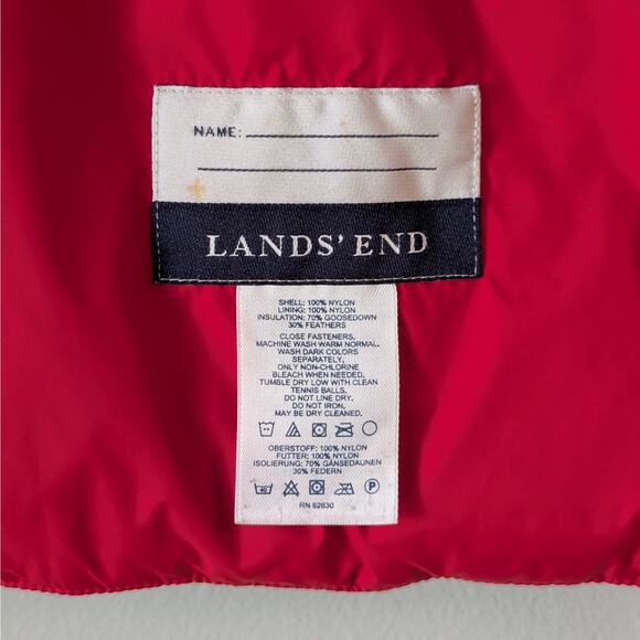 Lands' End Puffer Vest Youth M (5-6) Goose Down Quilted Box Stitch Full Snap Red - Picture 7 of 9